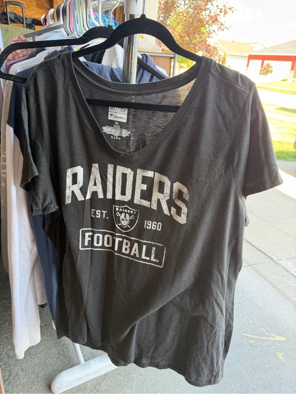 Fanatics Black Raiders Football V-Neck Tee